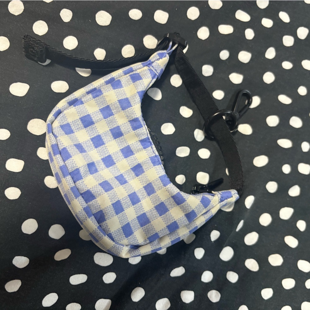 BAGGU Blue Gingham Plaid Crescent Bag Charm